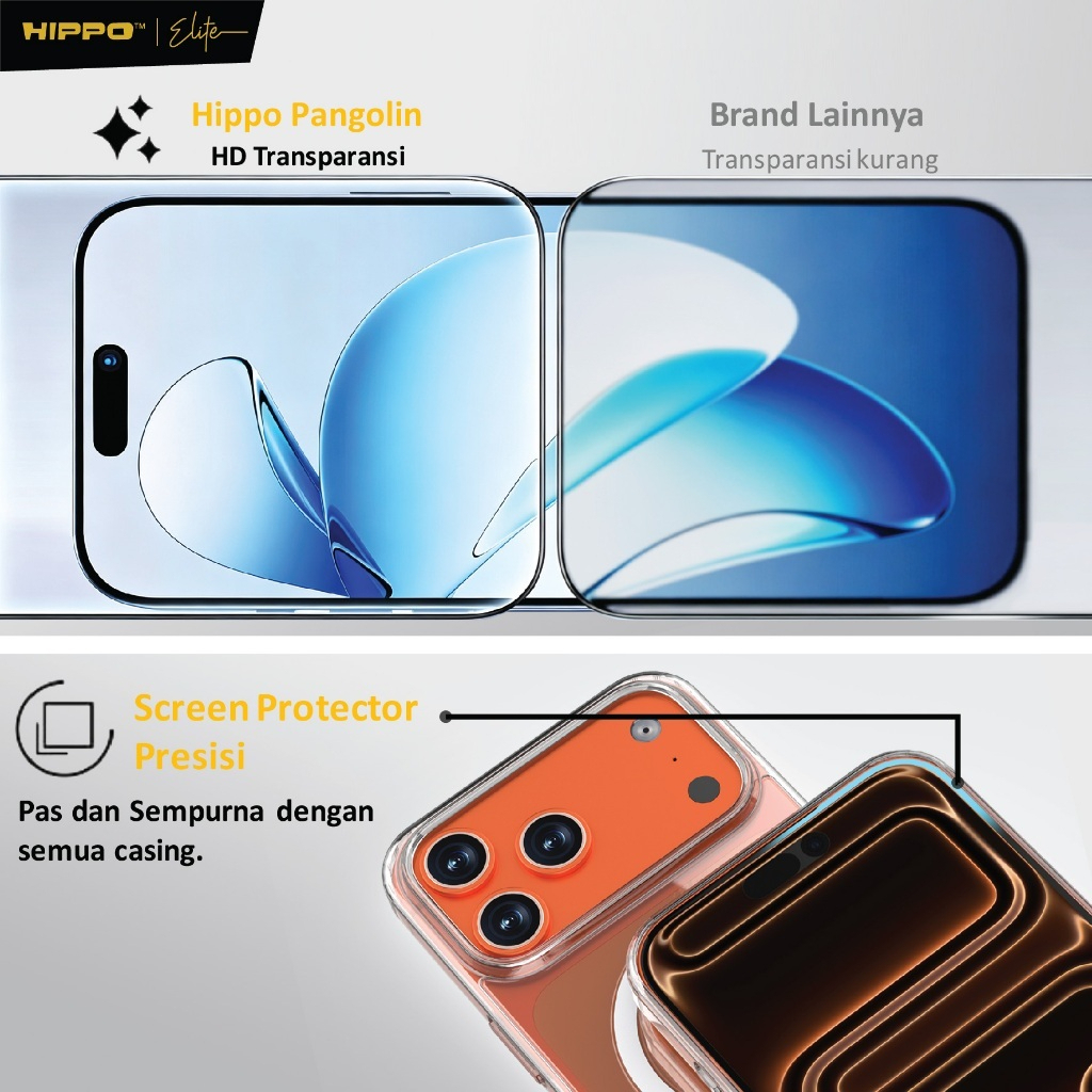 HIPPO ELITE PANGOLIN + FOR IPHONE 11 12 13 14 15 Pro Max Plus TEMPERED GLASS ULTRAFIT-CLEAR - Gambar 4