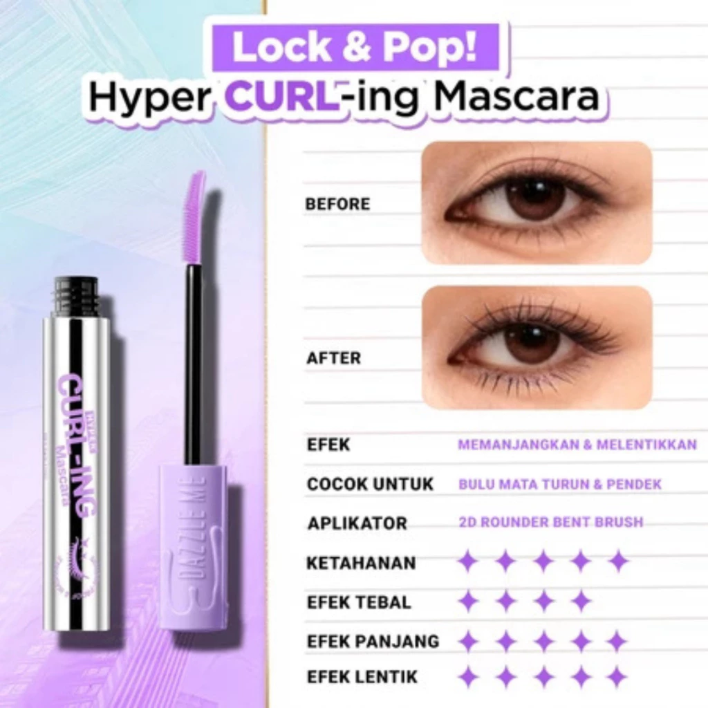 DAZZLE ME Lock & Pop! Hyper Mascara Series BOLD-ing and CURL-ing Mascara / Distributor Cream Ori - Gambar 3