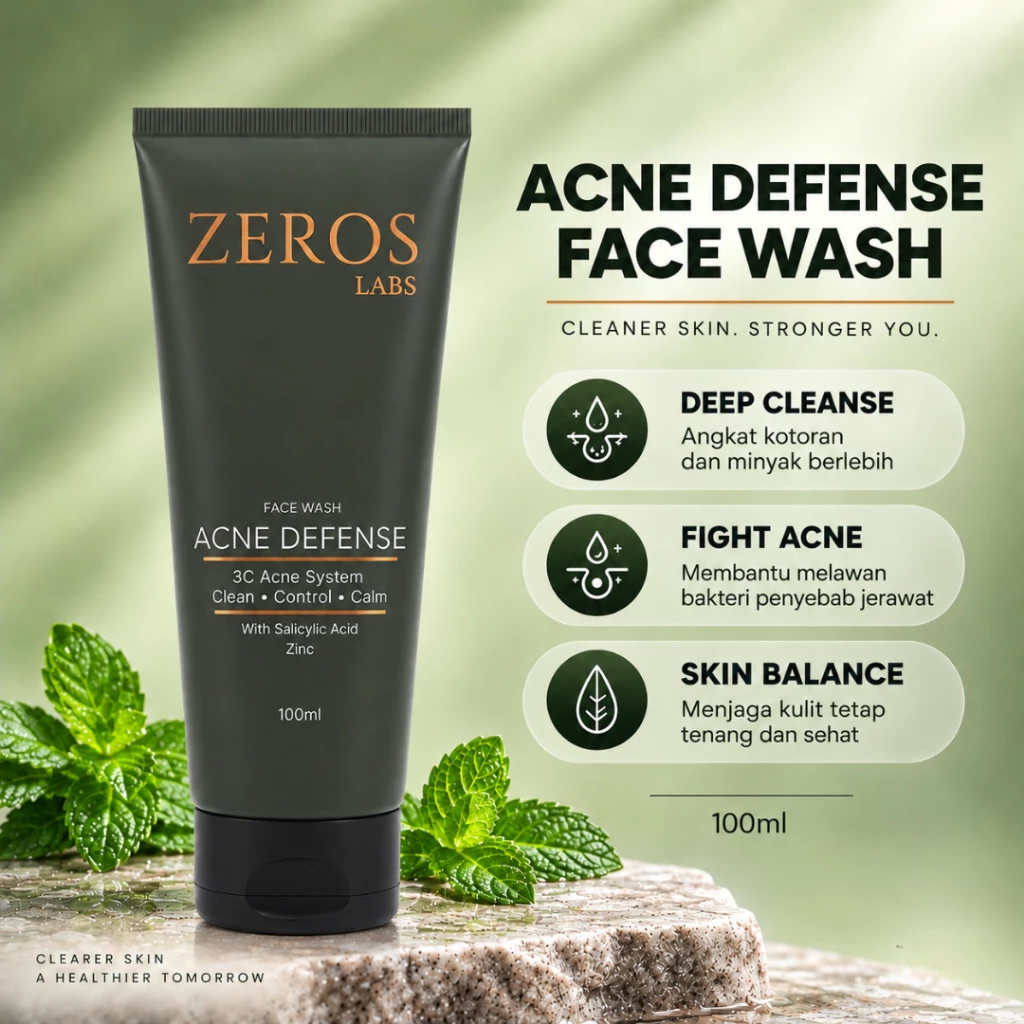 [MAISON MOTIF] Zeros Labs Acne Defense Facial Wash Men Cleanser Pria Berjerawat Kontrol Minyak dan Lembab 100ml - Gambar 2