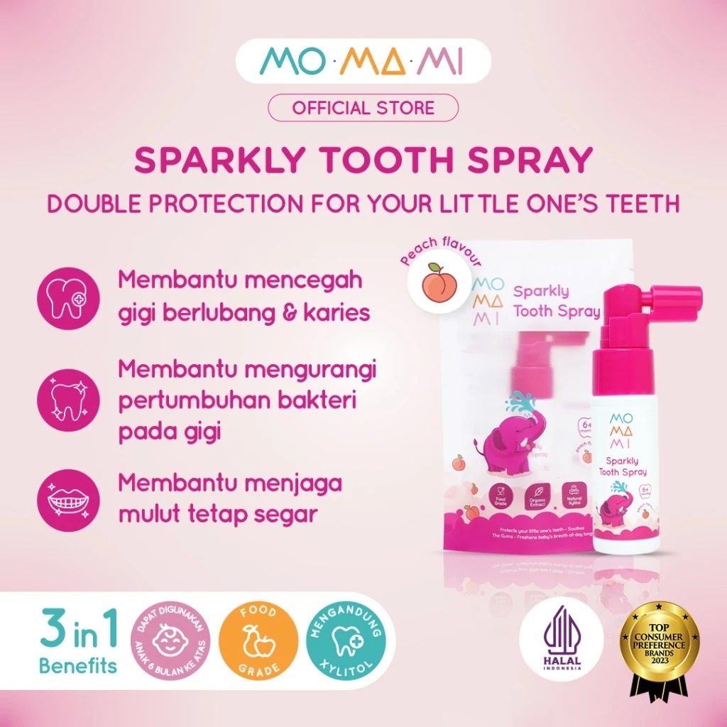MOMAMI Sparkly Tooth Spray 20 ml Semprotan Perawatan Gigi Anak dengan Natural Xylitol Organic Green Tea - Gambar 2