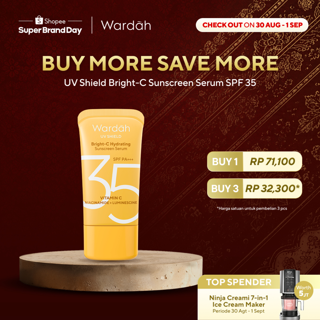 NEW FORMULA AND PACKAGING! Wardah UV Shield Bright-C Hydrating Sunscreen Serum SPF 35 PA+++ Sunscreen 0% Alkohol dengan Vitamin C + Niacinamide Brightening Glow Tekstur Ringan Tidak Lengket Melembabkan Semua Jenis Kulit - Skincare