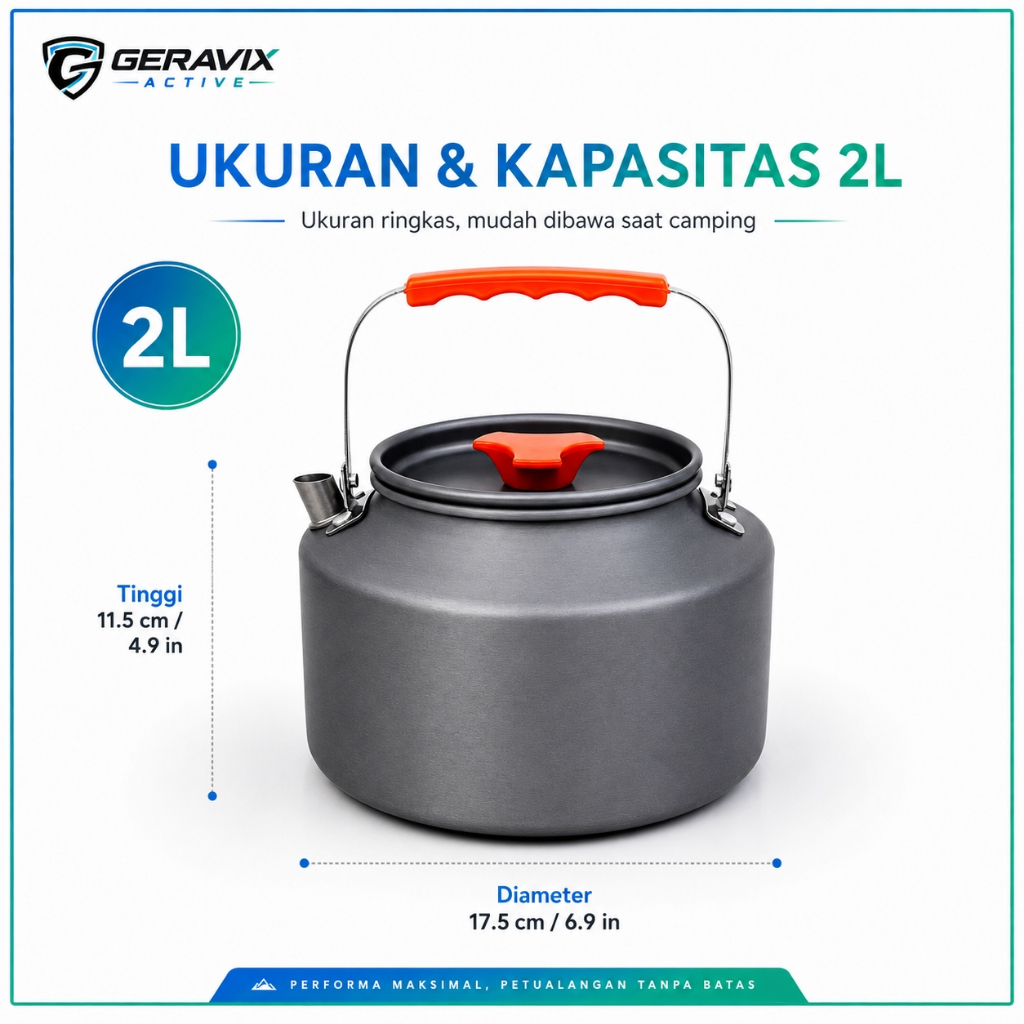 Teko Camping Portabel 2L DS-308 Alat Masak Outdoor Praktis Ringan - Gambar 3