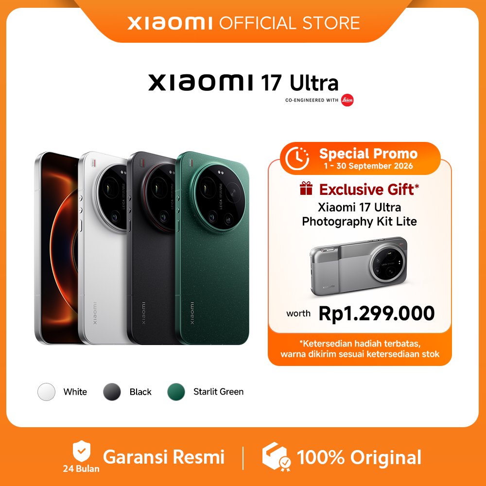 Xiaomi 17 Ultra (16GB/512GB) (16GB/1TB) Leica 200MP 75–100mm Telefoto / Kamera Ultra Dinamis 1 Inci Leica / Sistem Optik Leica UltraPure / Baterai Xiaomi Surge 6000mAh (typ) / Platform Mobile Snapdragon® 8 Elite Gen 5 [Xiaomi Official Store]
