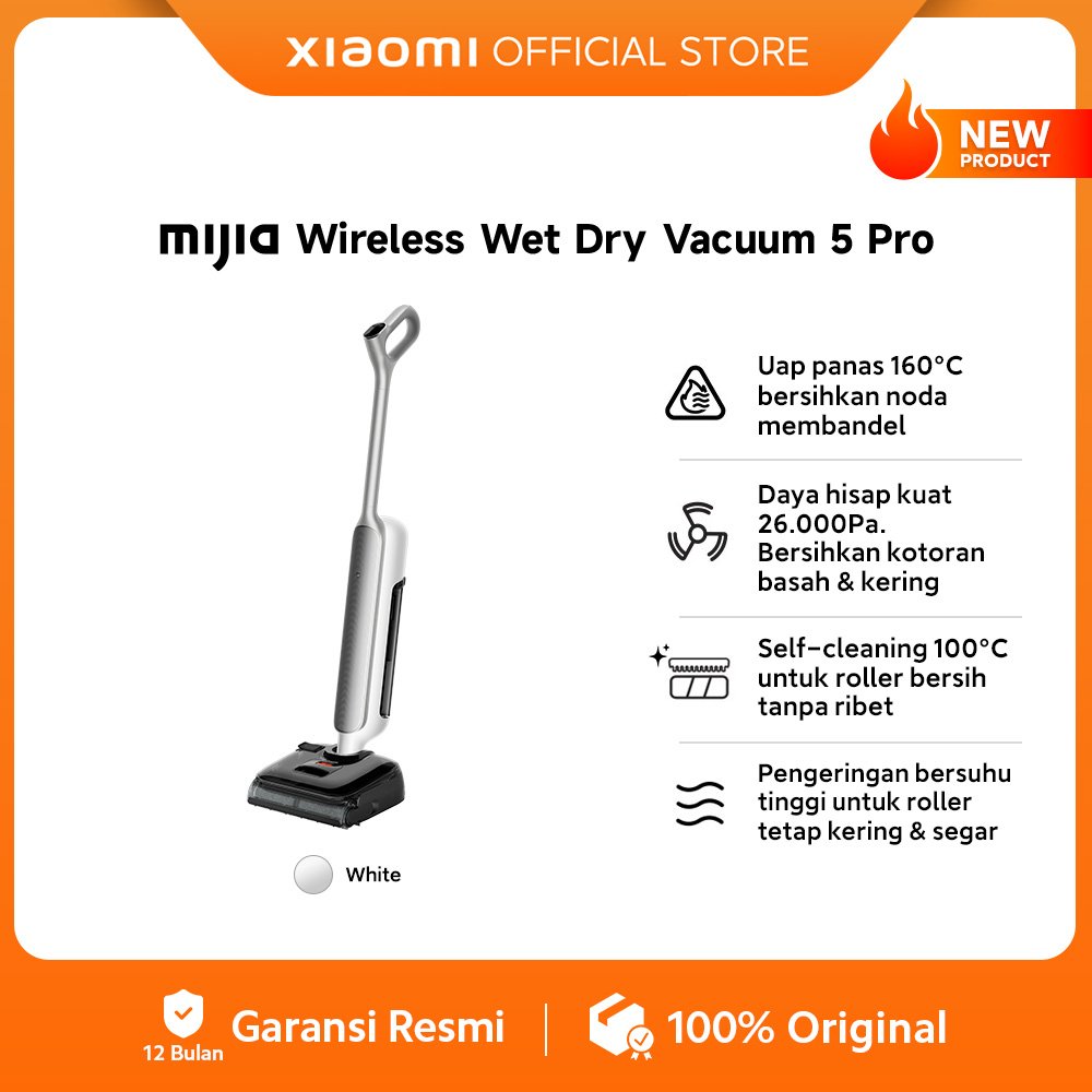 Xiaomi Mijia Wireless Wet Dry Vacuum 5 Pro / Uap Panas 160°C Bersihkan Noda Membandel / Daya Hisap Kuat 26.000Pa Kotoran Basah & Kering / Self-Cleaning 100°C / Pengeringan Bersuhu Tinggi / Vacuum Cleaner [Xiaomi Official Store] - Gambar 2