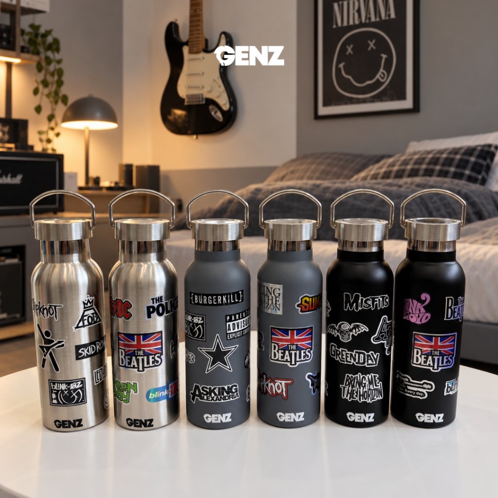 GENZ METALINK Stainless Tumbler | Botol Minum Premium Stiker Band Hologram & Black White