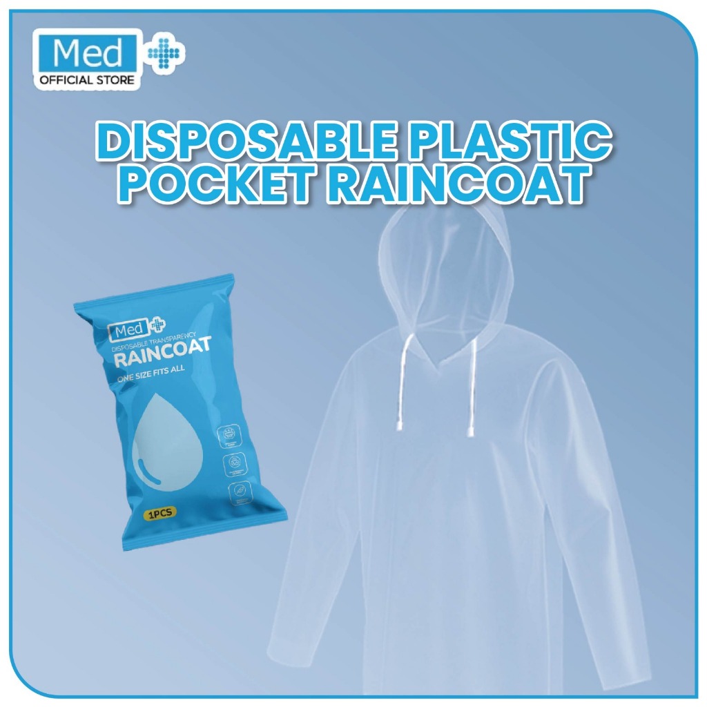 Med+ Jas Hujan Plastik PE Dewasa Premium Disposable Mantel Ujan Jumbo Ponco Plastik Ringan Transparan Lightweight Raincoat