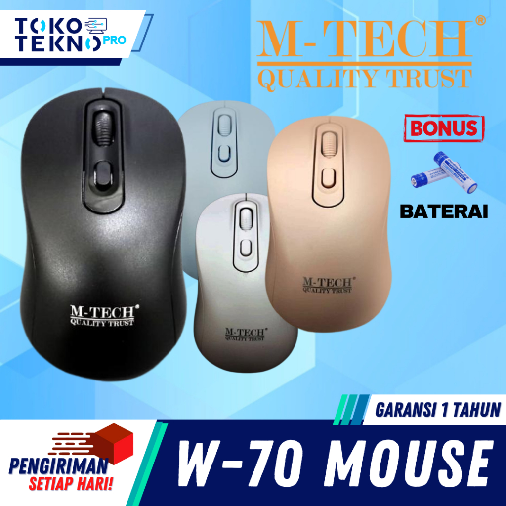 M-Tech Mtech W70 / W-70 Wireless Mouse Office Silent Click Garansi Resmi