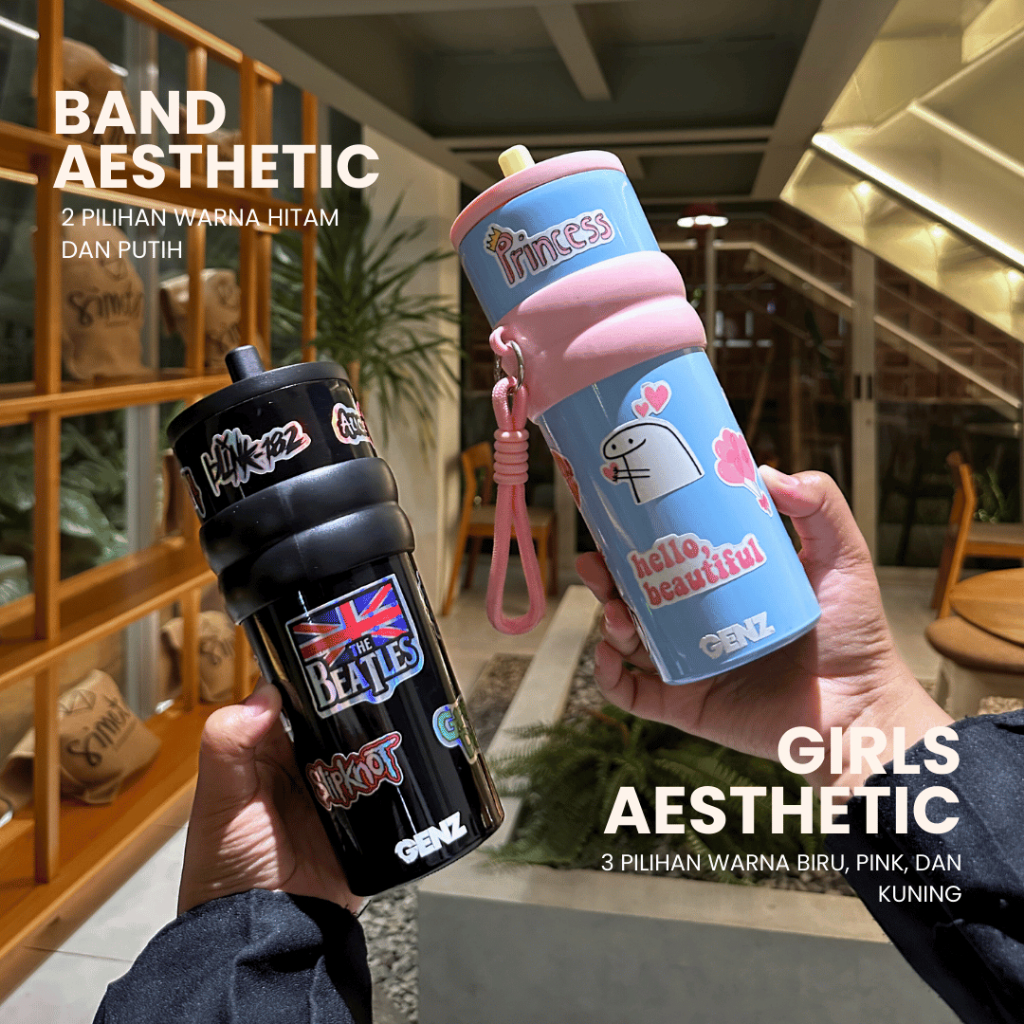 Tumbler Mug AURORA AESTHETIC Stainless SteeL 710ml MugSporty With Straw Lid Tahan Dingin Tahan PanaS foto 3