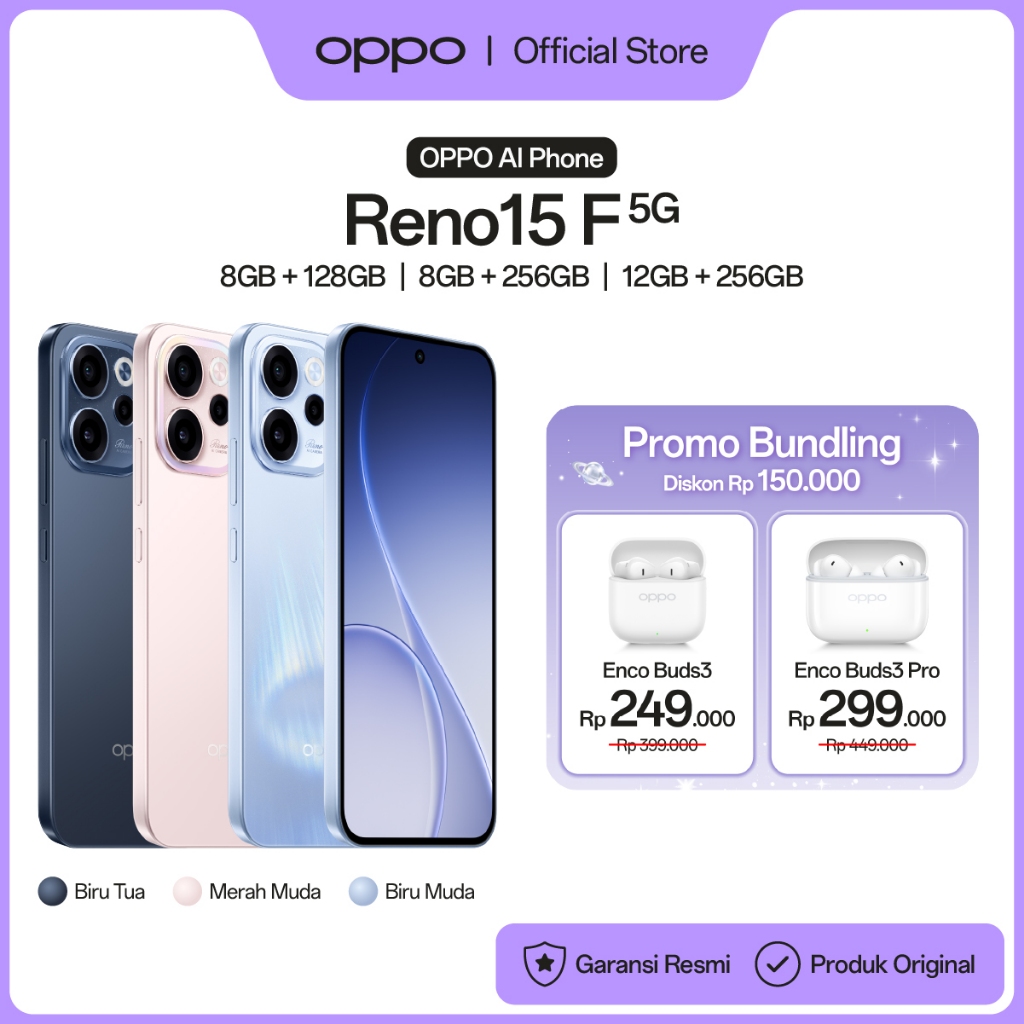 [BARU] OPPO Reno15 F 5G 8+128/256GB & 12+256GB [AI Portrait Glow 50MP Ultra Wide Selfie Camera, 7000mAh Large Battery 80W SUPERVOOC, 5-Year Fluency Authentication]