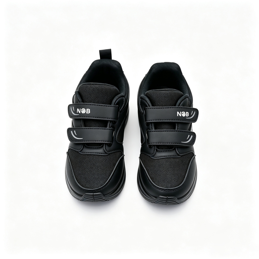 Qianda Sepatu Anak laki laki perempuan Sekolah Hitam Sporty Perekat Mesh Kasual Sepatu olahraga sekolah hitam NB-H003 Ukuran: 31-35 - Gambar 4