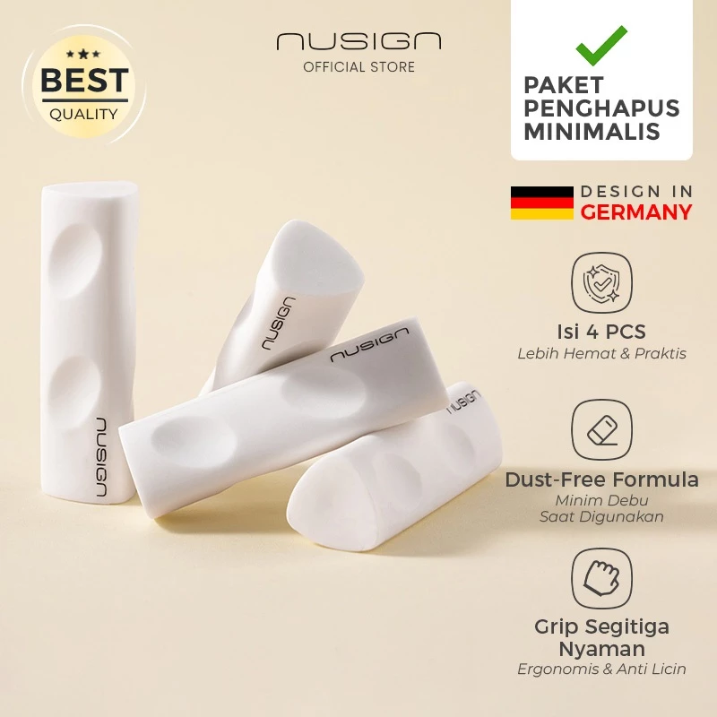 Nusign (4 pcs) Dust Free Eraser Set / Paket Penghapus Minimalis Bersih Isi 4 ENS748