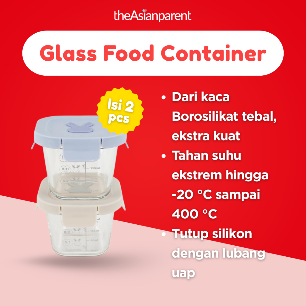 Sugarbaby Wadah Mangkok Bayi Premium - Rabbit Glass Food Container Silicone Lid - 2 pcs x 230 ml