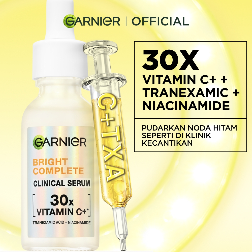 [FORMULA BARU] GARNIER Vitamin C Serum CLINICAL SERUM 30x VITAMIN C +TRANEXAMIC AXID (TXA) + NIACINAMIDE 15ml 30ml 50ml Serum Mencerahkan Wajah Cepat Cerahkan Noda Hitam Serum Wajah / Retinol Toner Wajah Brightening Serum Paket Skincare - Gambar 3