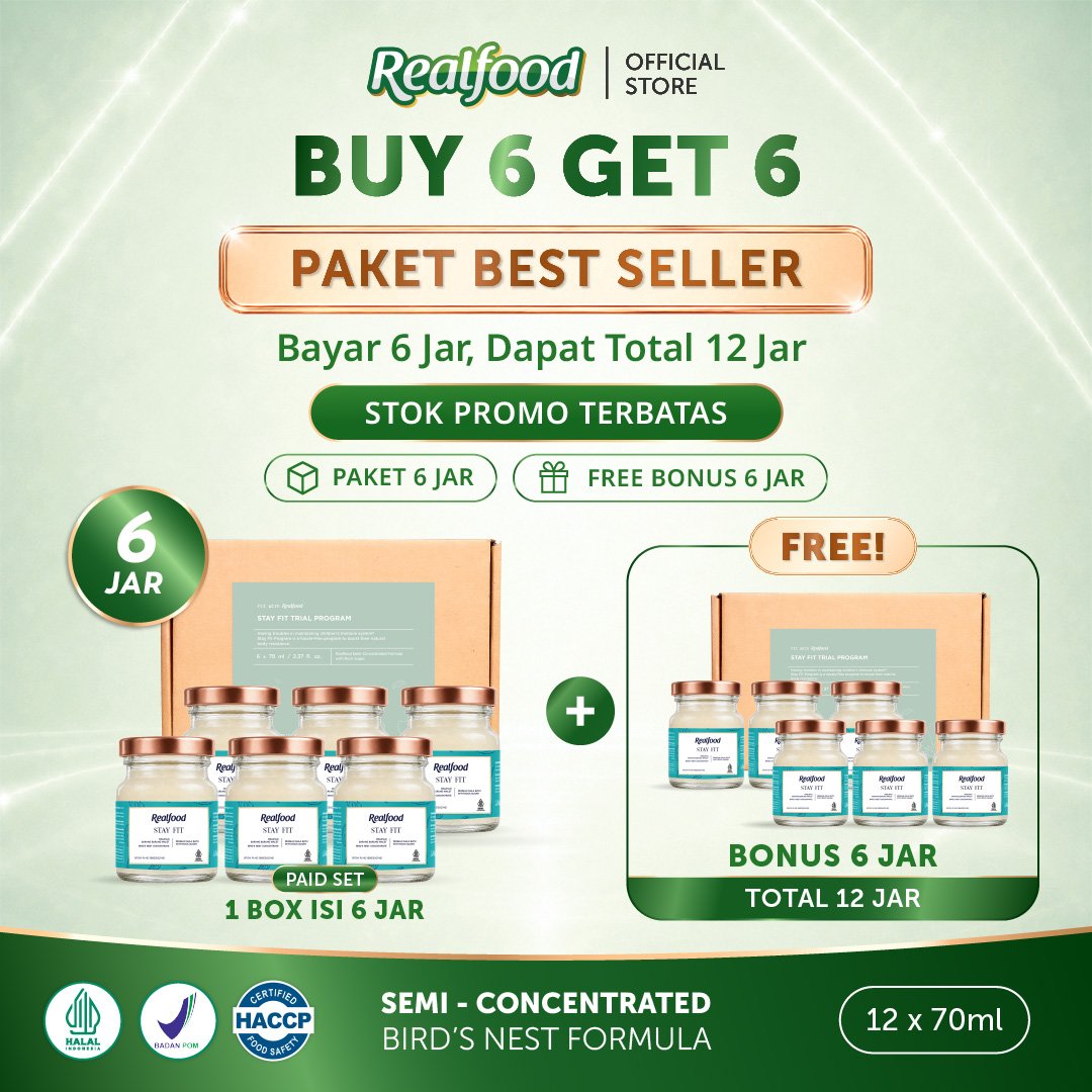 BUY 6 GET 6, Realfood Stay Fit / Minuman Sarang Burung Walet / Daily Wellness / Nutrisi Harian / Daya Tahan Tubuh / Imun Harian / Wellness Drink / Bird Nest Drink / Minuman Kesehatan untuk Aktivitas Sehari Hari