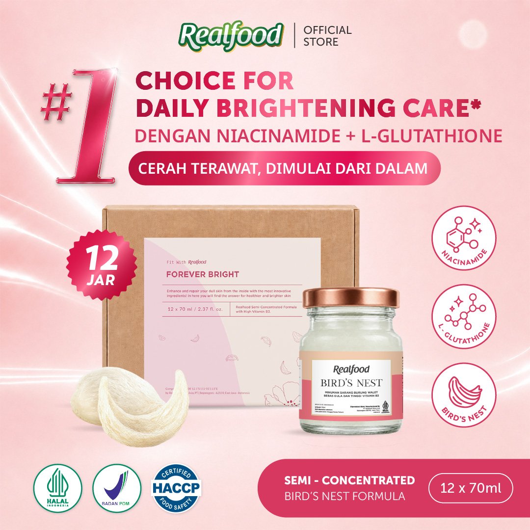 Realfood Forever Bright / Minuman Sarang Burung Walet / Brightening Drink / Glutathione / Niacinamide / Kulit Cerah / Glowing Skin / Bantu Samarkan Kulit Kusam / Dark Spot / Daily Beauty Drink / Wellness Drink