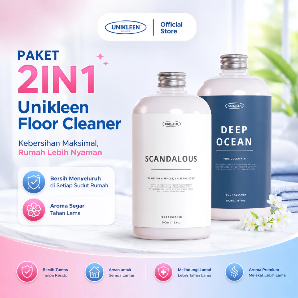 [PAKET 2in1] Unikleen Floor Cleaner Pembersih Lantai Antibacterial Cairan Pembersih Anti Lengket Bersih Wangi Premium 500ml