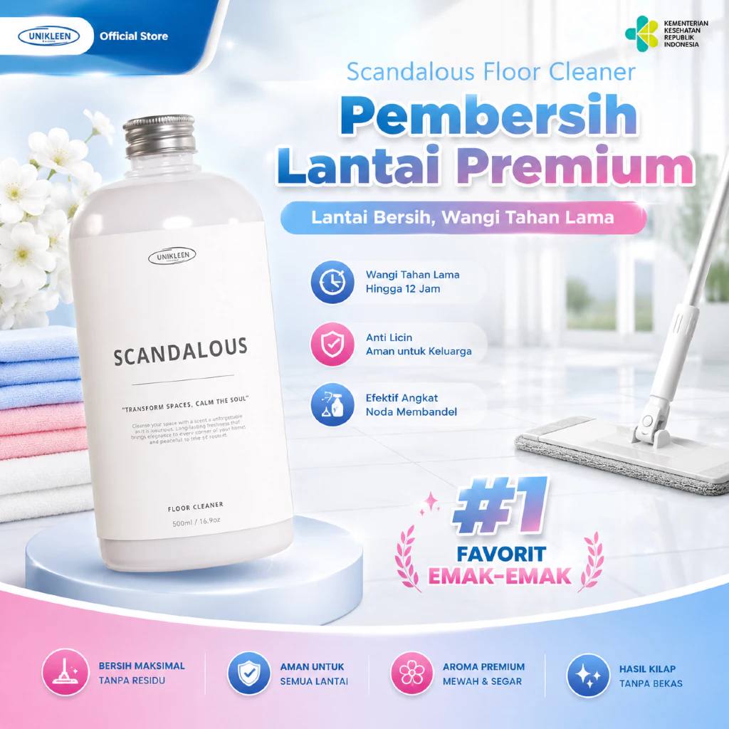 Scandalous Unikleen Floor Cleaner 500ml – Pembersih Lantai Antibacterial Wangi Premium, Anti Lengket & Tahan Lama Pengharum Ruangan Tahan Lama dan Wangi