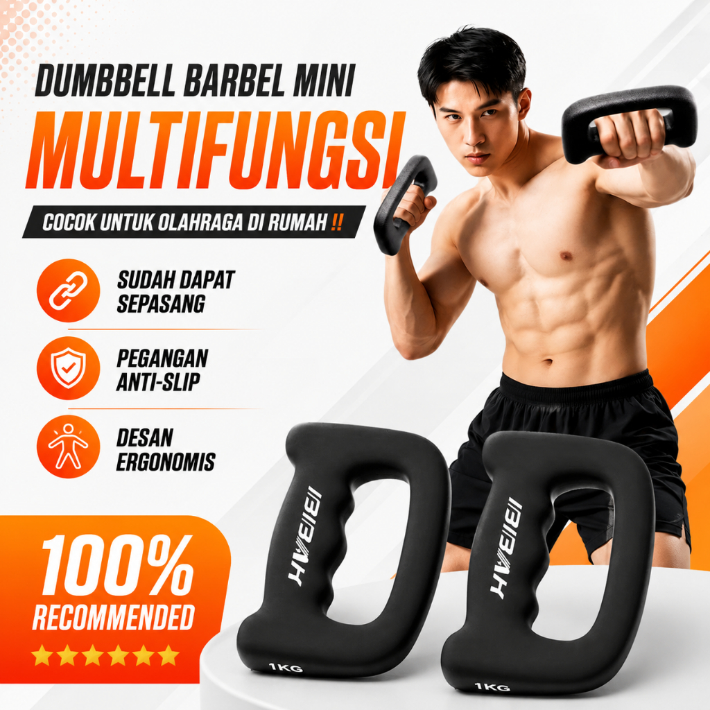 Dumbbell Barbel Sepasang 1 Kg dan 1,5 Kg Vinyl Neoprene Anti Slip untuk Olahraga di Rumah