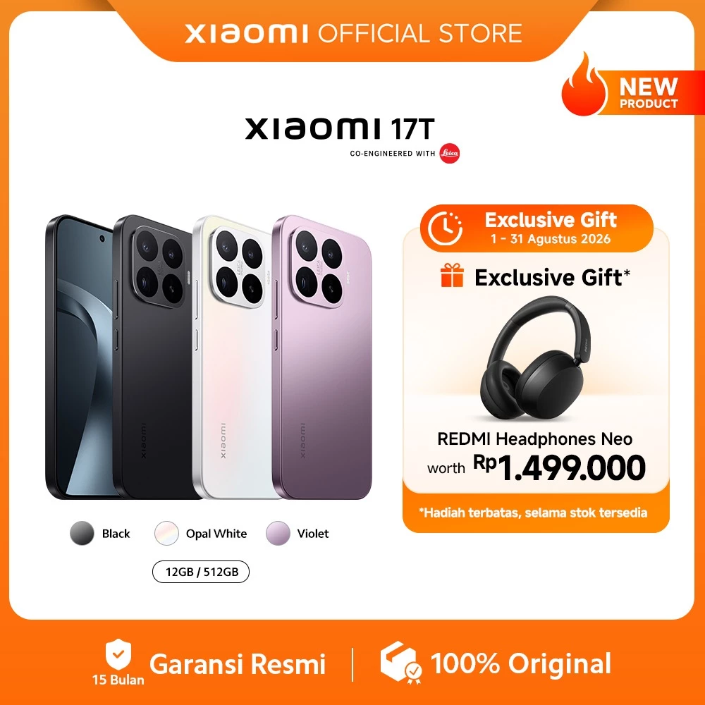 Xiaomi 17T (12GB+512GB) / Kamera telephoto periscope Leica 5x / Baterai 6500mAh (typ) / Layar eye-care 6,59” 120Hz / MediaTek Dimensity / 67W HyperCharge [Xiaomi Official Store]