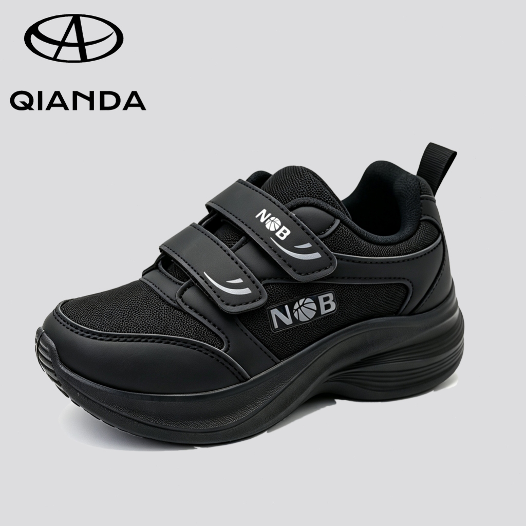 Qianda Sepatu Anak laki laki perempuan Sekolah Hitam Sporty Perekat Mesh Kasual Sepatu olahraga sekolah hitam NB-H003 Ukuran: 31-35