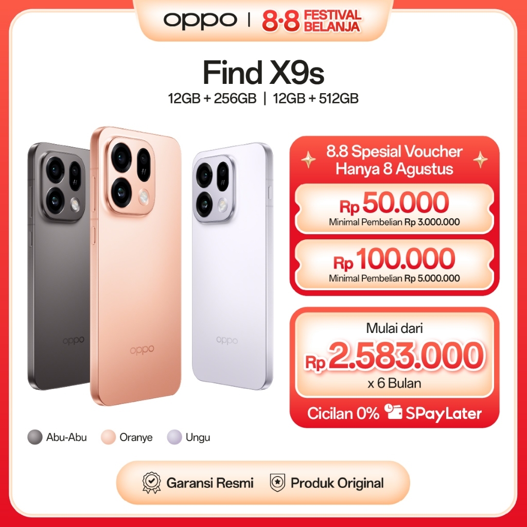 [BARU] OPPO Find X9s 12GB+256GB/512GB [50MP Tiga Kamera, Baterai Besar 7025mAh 80W SUPERVOOC, MediaTek Dimensity 9500s]