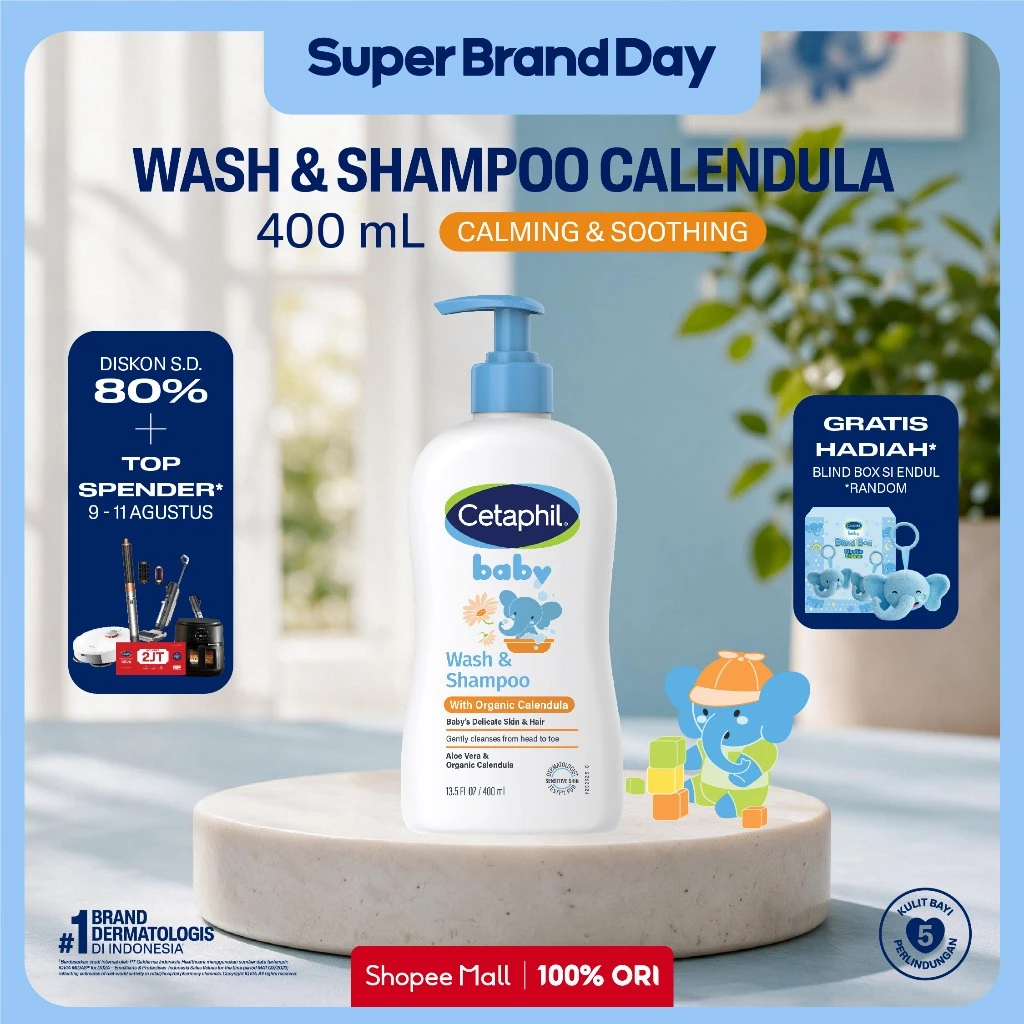 [LIVE ENDUL] Cetaphil Baby with Organic Calendula Wash & Shampoo 400ml dengan Glycerin, Aloevera dan Calendula Sabun Mandi dan Shampo untuk Perawatan Kulit Bayi Cocok Untuk Kulit Sensitif