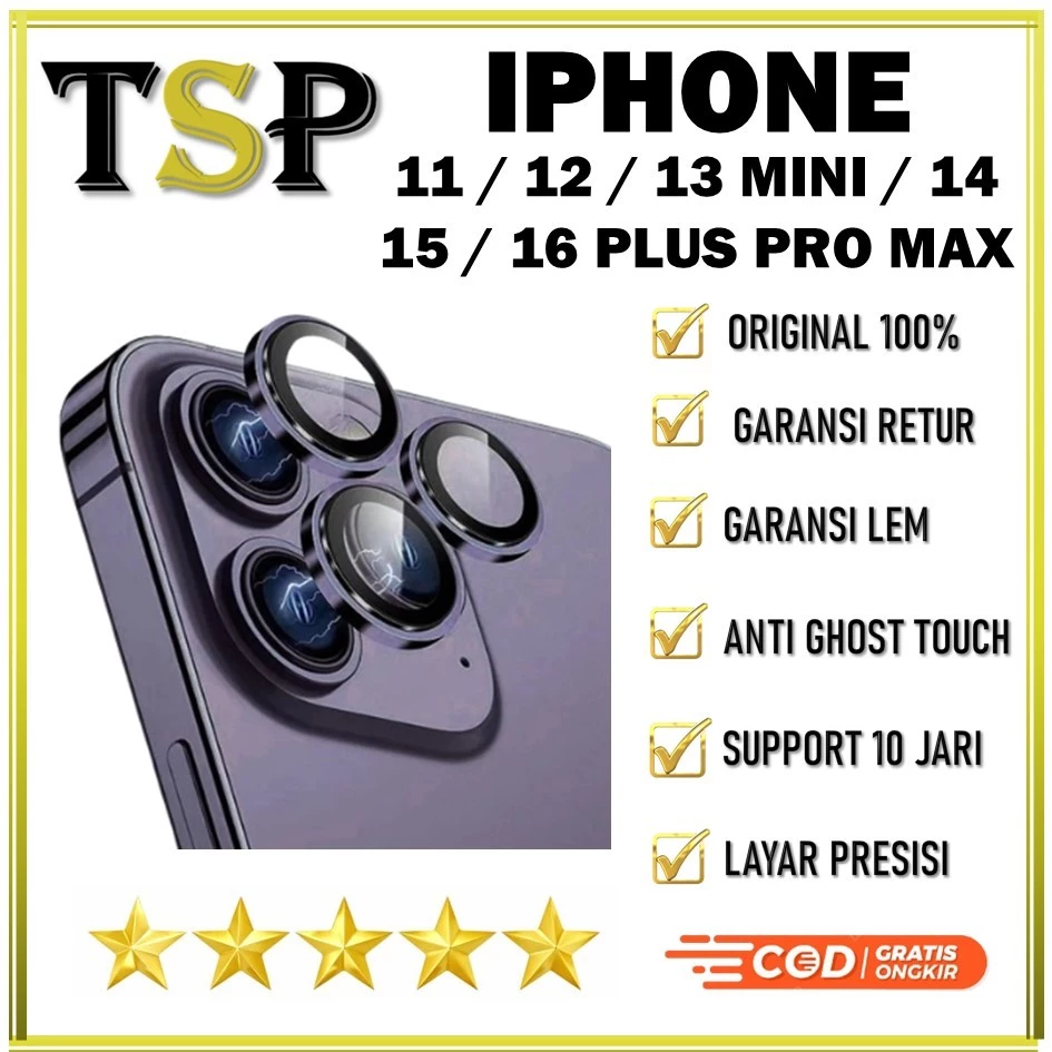 LENSA KAMERA TEMPERED GLASS RING CAMERA LENS PROTECTOR FOR 11 / 12 / 13 MINI / 14 / 15 / 16 PLUS PRO MAX PELINDUNG LENSA KAMERA 1 SET