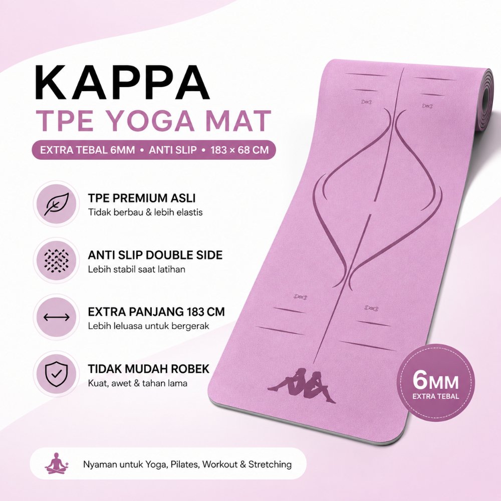 KAPPA Yoga Mat TPE Matras Olahraga Matras Yoga Anti Slip Karpet Olahraga Tebal 6mm