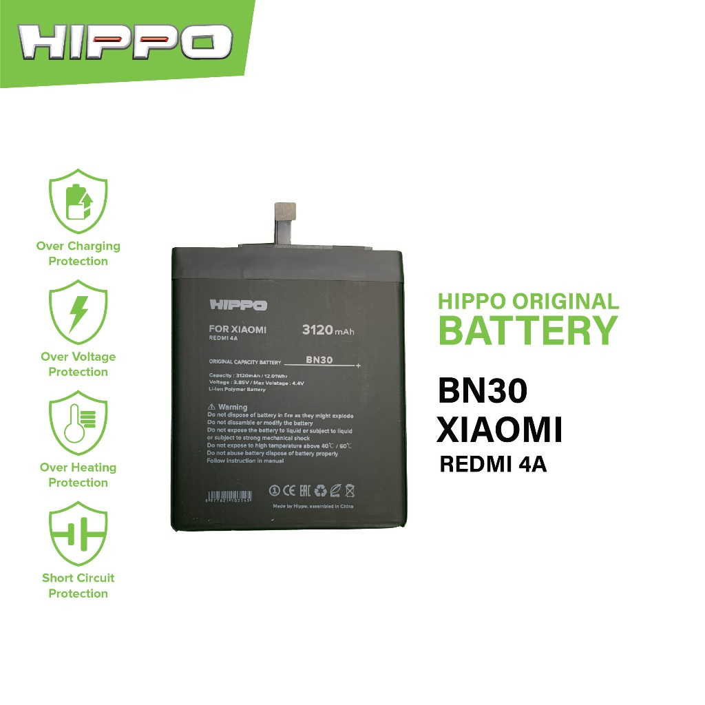 Hippo Baterai Baterry 100% ORI Baterai Xiaomi Redmi 4A 3120Mah BN30 Original Batere Premium Batu Batre Batrai Handphone Garansi Resmi