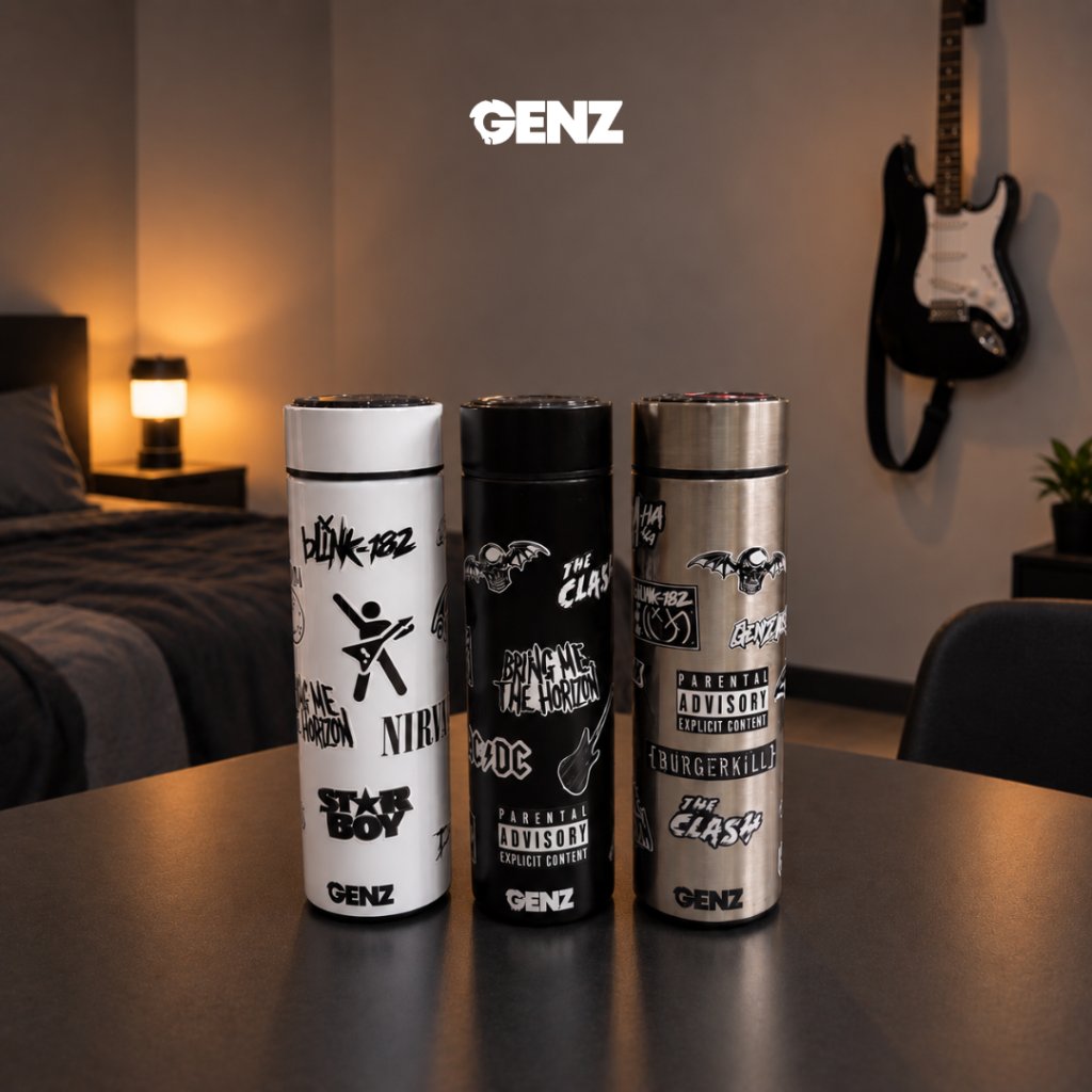 Genz Tumbler Led Temperatur BW 500ml Stiker Anti Air Stainless Steel 304 Elegant Gentleman Design Praktis untuk Nongki - Bottles, Kitchenware