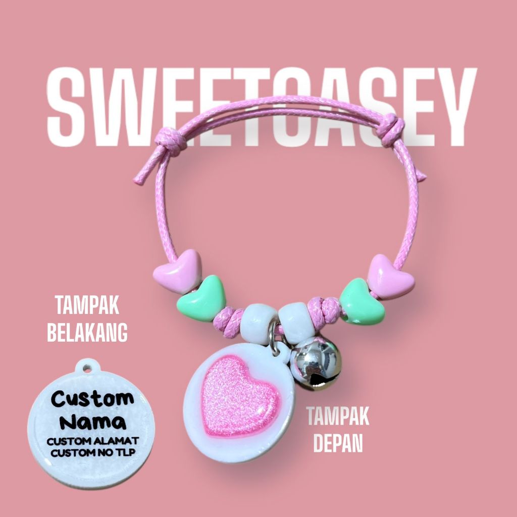 KALUNG KUCING HEART/KALUNG KUCING CUSTOM NAMA/KALUNG KUCING FREE NAMA DEPAN BELAKANG