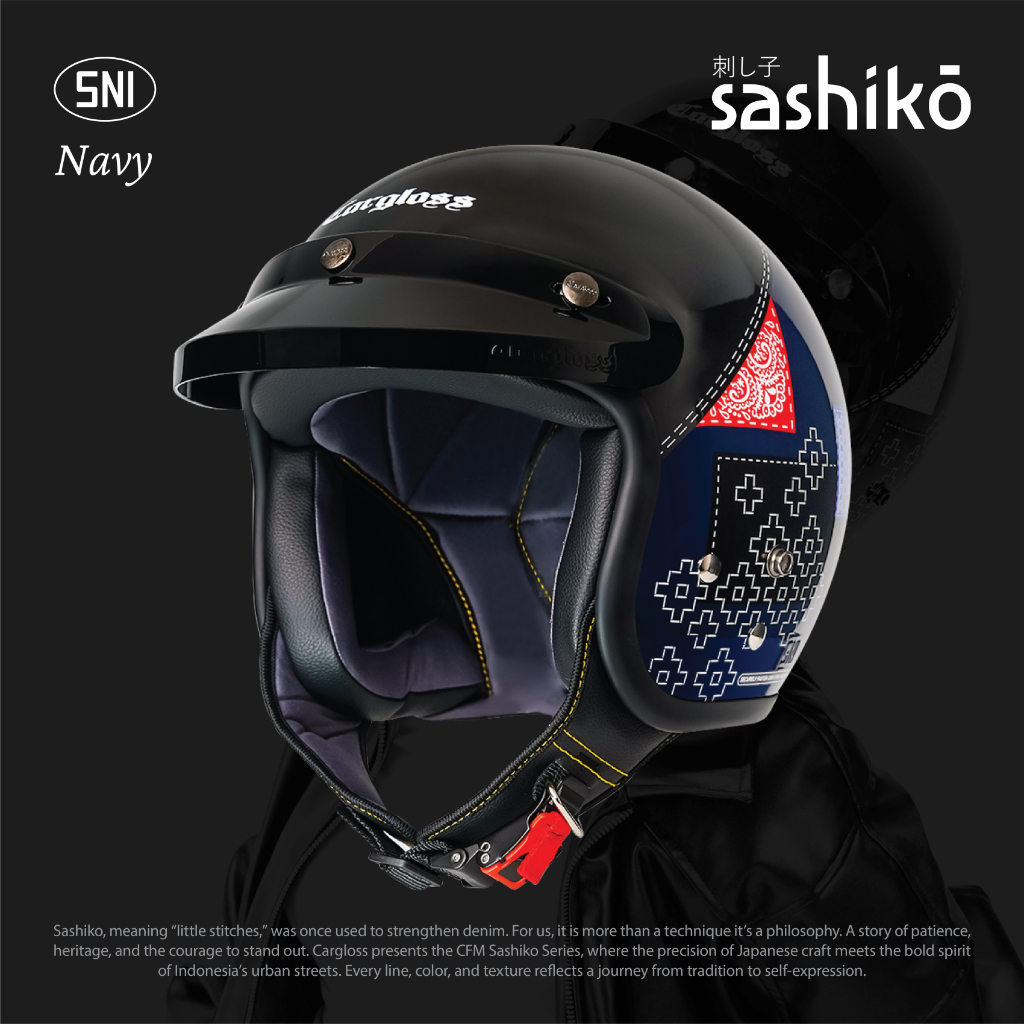 Cargloss CFM Retro Helm Half Face - Sashiko Navy