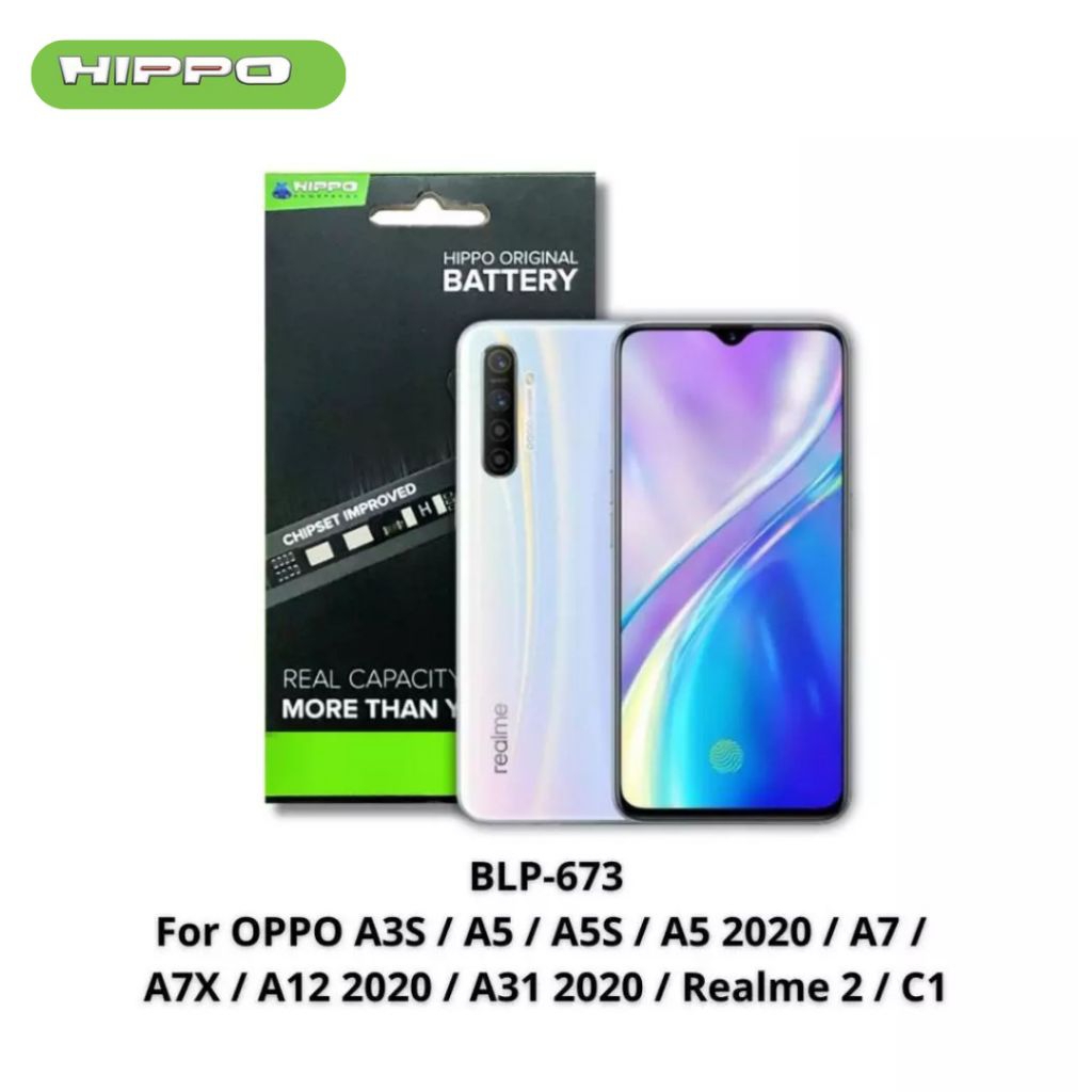 Hippo Baterai Oppo A3S / A5 / A5S / A7 / A7X / A12 2020 / A31 2020/ REALME 2 / C1 / BLP-673 / 4200mAh Original Cell Battery Batre