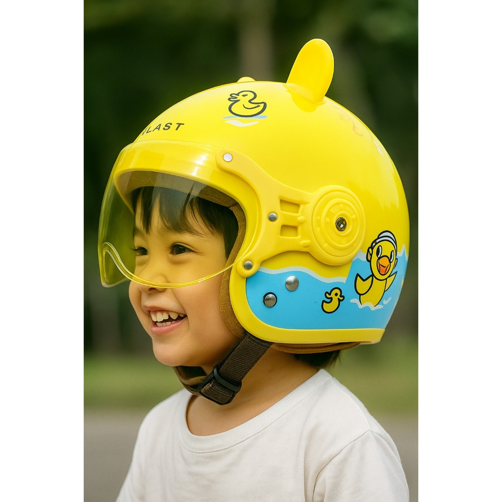Helm Anak BIP PLAST Helem Anak Retro Pilot Karakter Duck Kuping Panda - Gambar 2