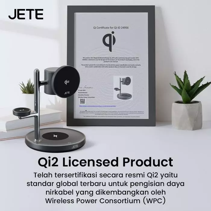 JETE iEW301 Pengisi Daya Nirkabel Magnetik 15W Qi2 3 in 1 dengan Lampu Pemegang Magnetik untuk iPhone Airpods Watch Proteksi FOD Distribusi Daya Pintar - Gambar 2
