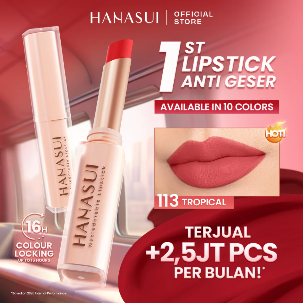 Hanasui Mattedorable Lipstick - Anti Geser Formula Smudgeproof Transferproof Long Lasting Tahan Lama Melembabkan Hidrasi Optimal