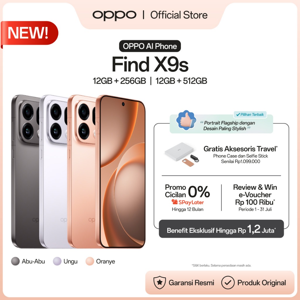 [BARU] OPPO Find X9s 12GB+256GB/512GB [50MP Tiga Kamera, Baterai Besar 7025mAh 80W SUPERVOOC, MediaTek Dimensity 9500s] - Gambar 2