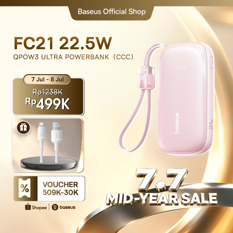 Baseus EnerFill FC21 Qpow 3 Ultra Digital Display Power Bank with Detachable Cable 10000mAh/20000mAh 22.5W With CCC
