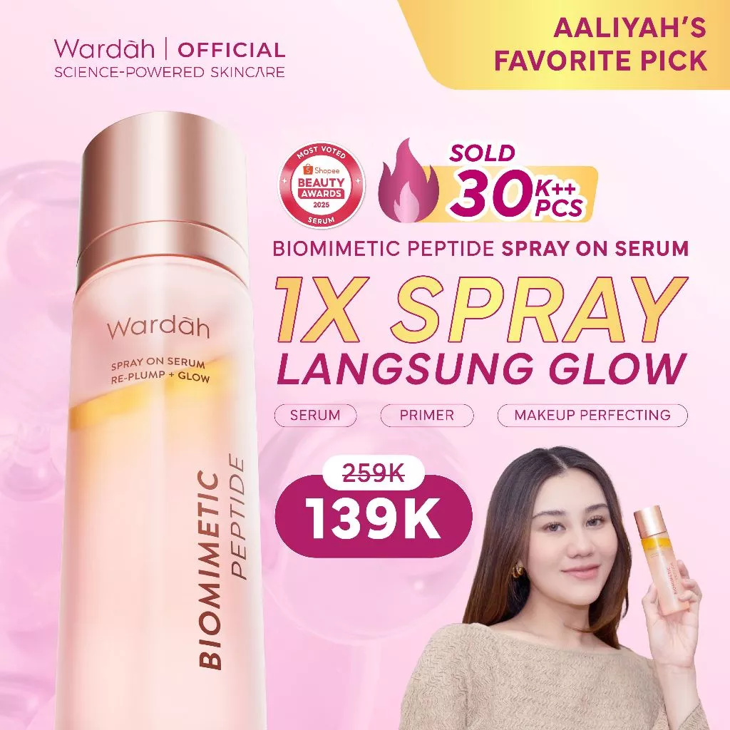 WARDAH Serum Spray - Instant Glowing First Spray Serum - Spray On Serum 105 ml - Kulit lebih glowing dan kenyal, Pendukung Make Up Setting spray serum glow bomb pemutih wajah, Radiance Booster, Multifungsi Skincare Pilihan Aaliyah Massaid