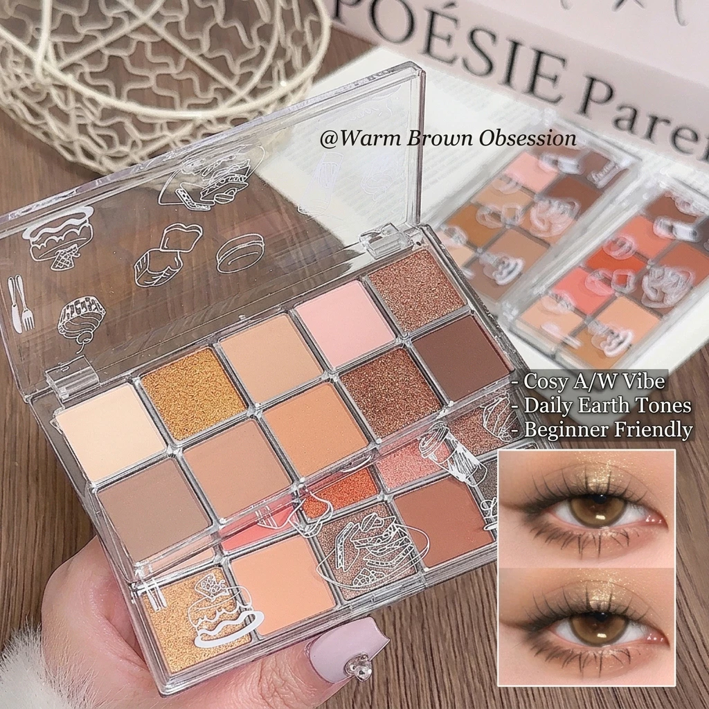 GROSIR 12 Pcs Eyeshadow Palette 10 Warna Mocha Matte Shimmer Glitter Tahan Air Gratis Kuas 234 - Gambar 3