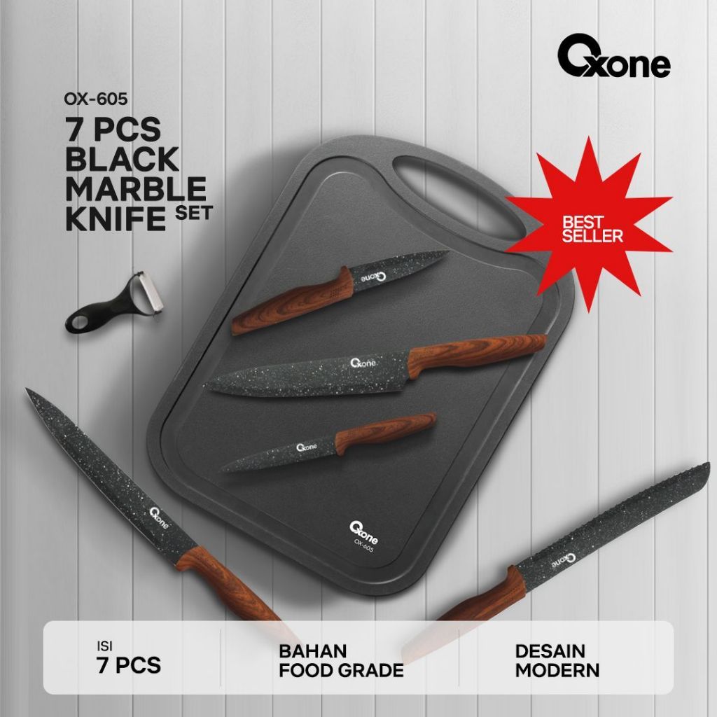Oxone OX605 Set Pisau Dapur NEW VERSION Free Talenan Dengan Pengupas Buah Premium BONUS Talenan