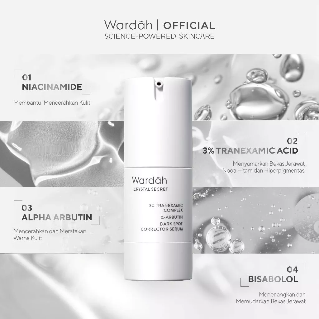 WARDAH Crystal Secret All Series Lengkap - Menyamarkan Flek dan Bekas Jerawat, Perawatan Kulit Wajah Sebening Kristal, Skin Barrier, Dark Spot Corrector - Cleanser, Toner, Serum, Day & Night Moisturizer, Radiance Serum Mask - Skincare - Gambar 4