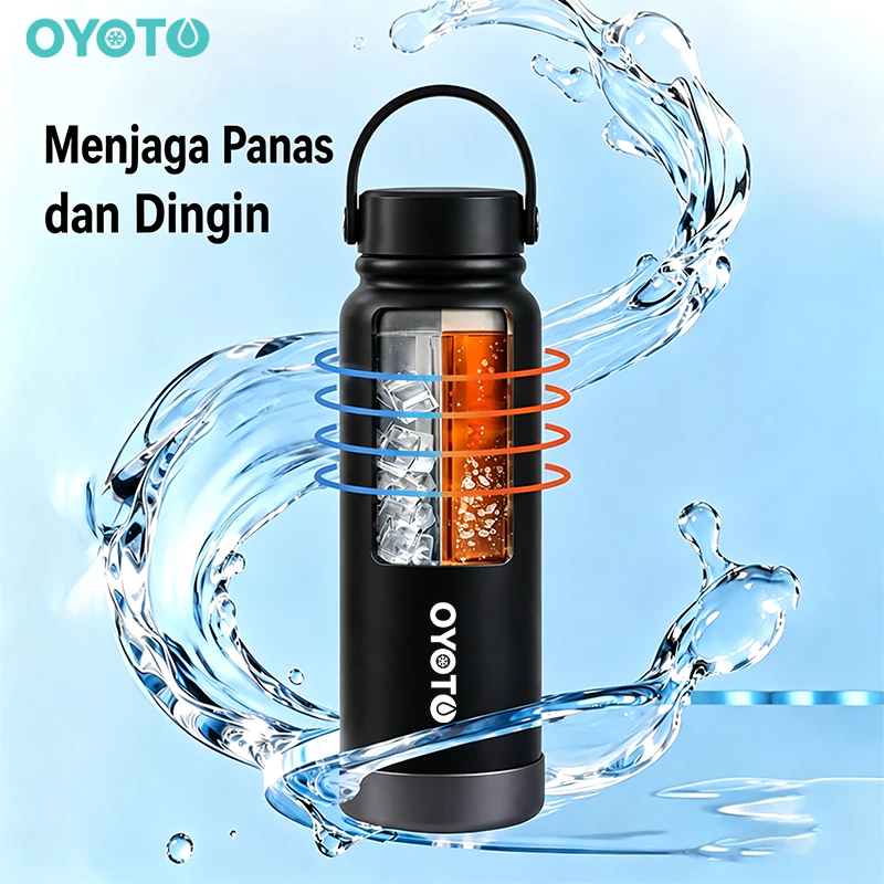 OYOTO Tumbler Stainless Steel Bottle Termos Tahan Dingin 800ML/600ML/1000ML Tahan Es Batu Olahraga Sport - Gambar 3