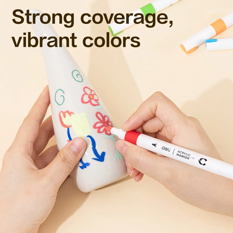 Deli x Cicimaksan Spidol Akrilik / Acrylic Marker Water Based dengan Tinta Warna Cerah dan Tahan dengan Air EC191 - Gambar 4