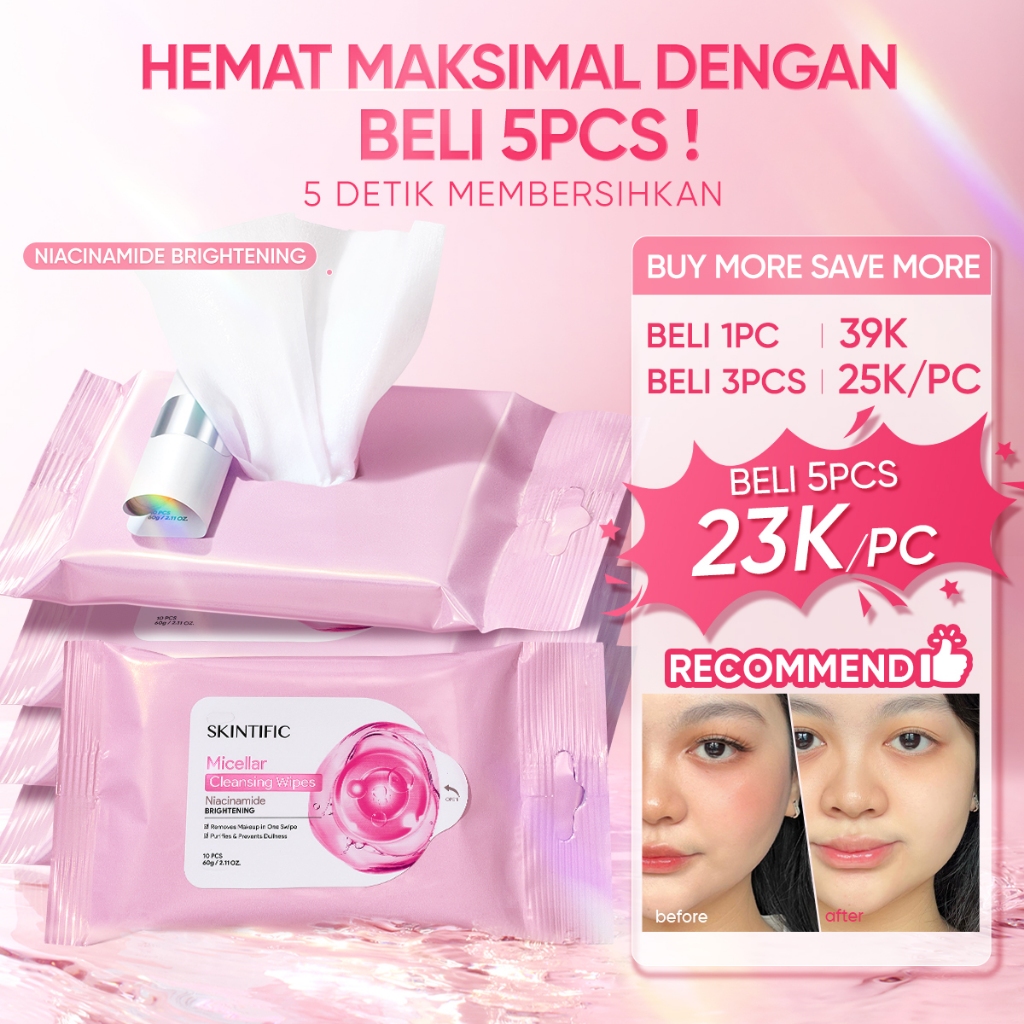 [BUY 5 ONLY 115K ] SKINTIFIC / Micellar Cleansing Wipes - 10 Sheets / -Cleansing Tissue Makeup Remover Wipes Niacinamide Brightening & Centella Acne Care Micellar Water - Gambar 3