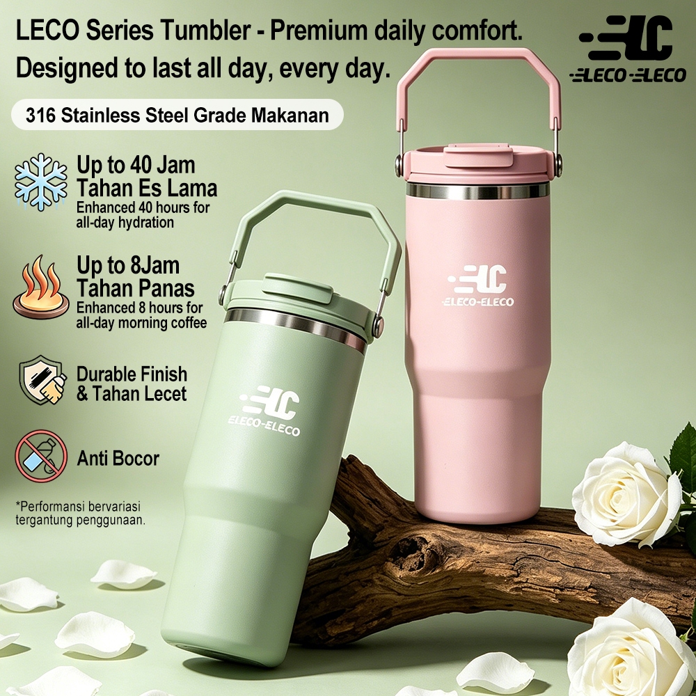 LECO LECO Water Bottle with Stainless Steel 316- 890mL dan 1200mL Tumbler Botol Air Minum Pegangan portabel untuk menambah dan menjaga suhu dingin, tahan panas dan dingin.