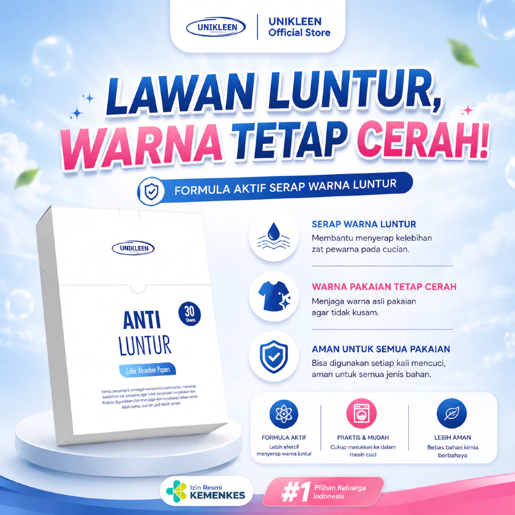 unikleen kertas anti luntur penyerap warna pakaian pencegah luntur pada baju color absorber paper