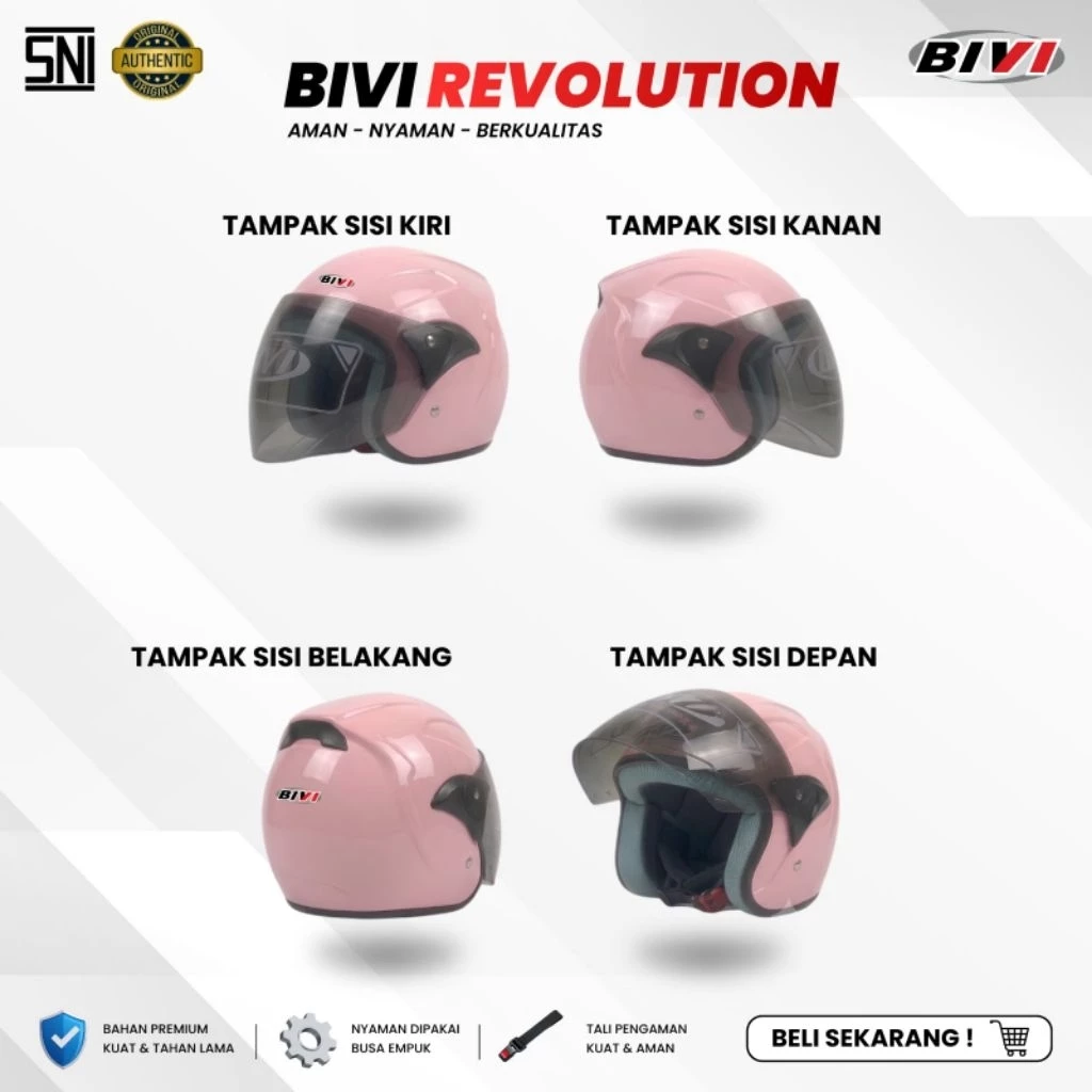 Helm Half Face BIVI EVO EVOLUTION EXTREM - Helm Motor Vintage Japstyle Aesthetic SNI Pria Wanita Dewasa - Gambar 4
