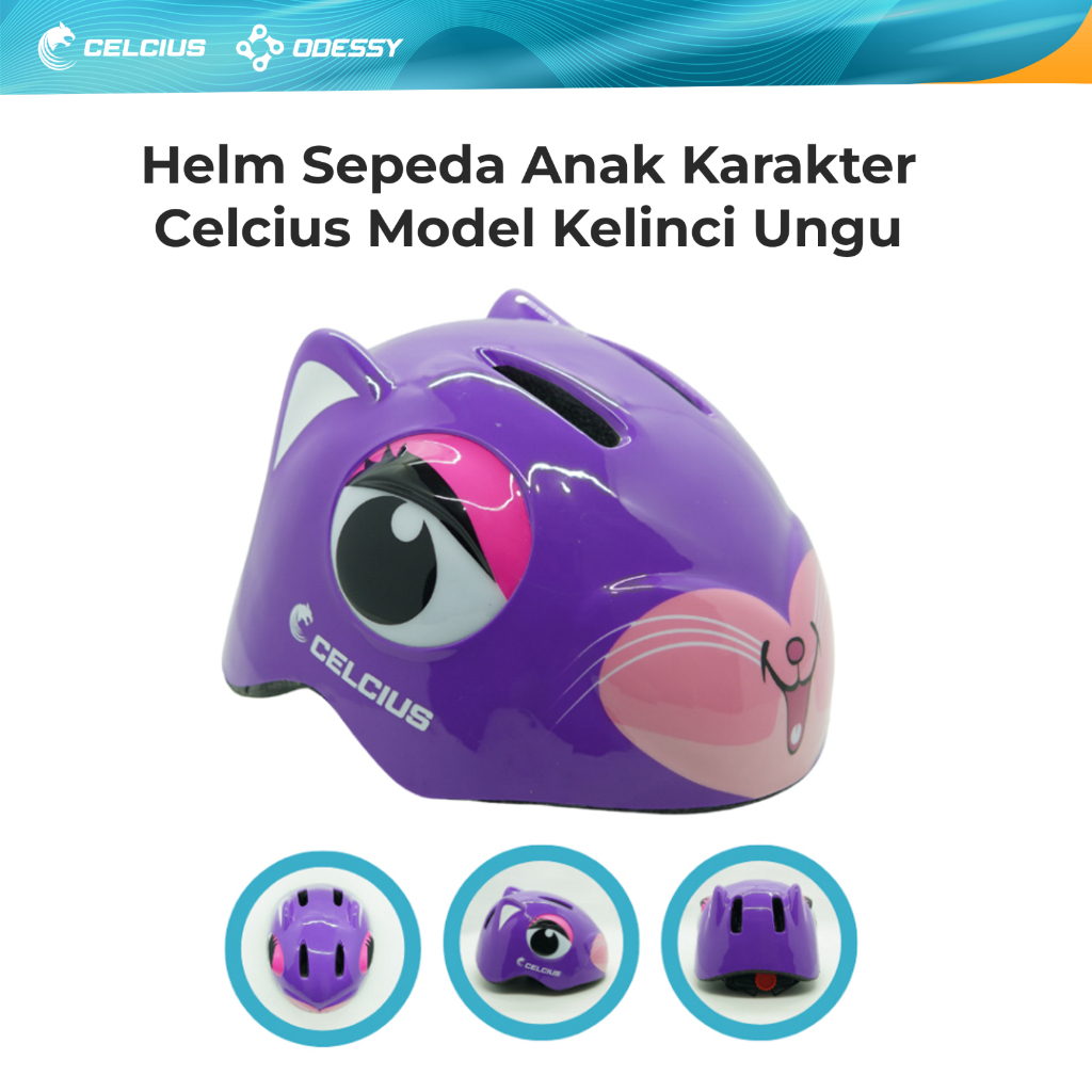 Helm Sepeda Anak Karakter Celcius - Model H Rabbit Kelinci Ungu Garansi Original