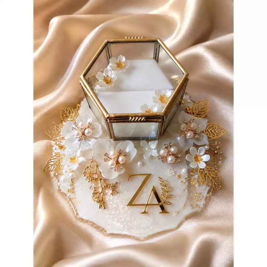 Hexa Resin Ring Box / Kotak Cincin Rustic / Ring Bearer Tempat Cincin Murah - Gambar 2